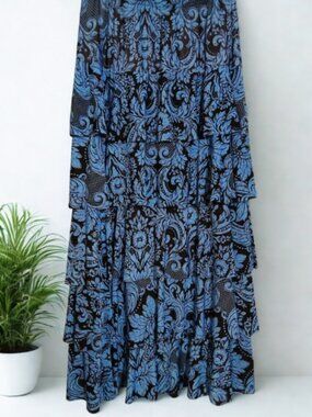 Blue & Black Maxi Ruffle Skirt